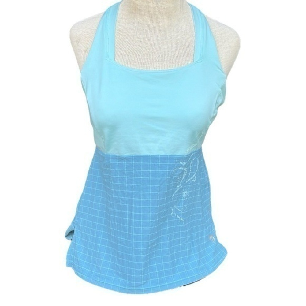 Mountain Hardwear halter style top built in bra, women’s size medium color blue